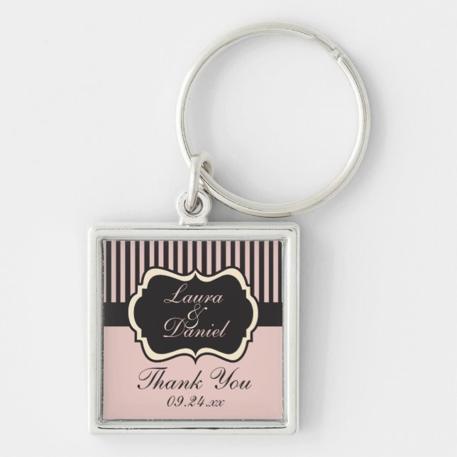 Blush Pink, Cream, and Grey Striped Thank You Key Ring (Front)