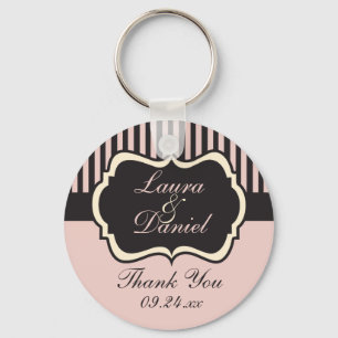 Blush Pink, Cream, and Grey Striped Wedding Favour Key Ring