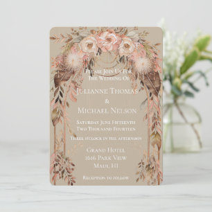 Blush Pink Cream Boho Floral Wedding Arch Invitation