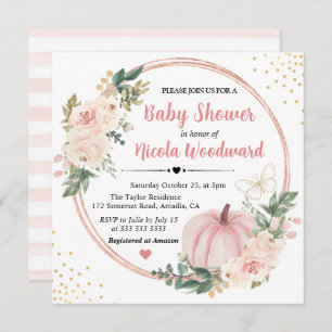 Blush Pink & Cream Floral Pumpkin Baby Shower Invitation