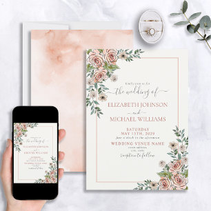 Blush Pink Cream Floral Script Watercolor Wedding Invitation