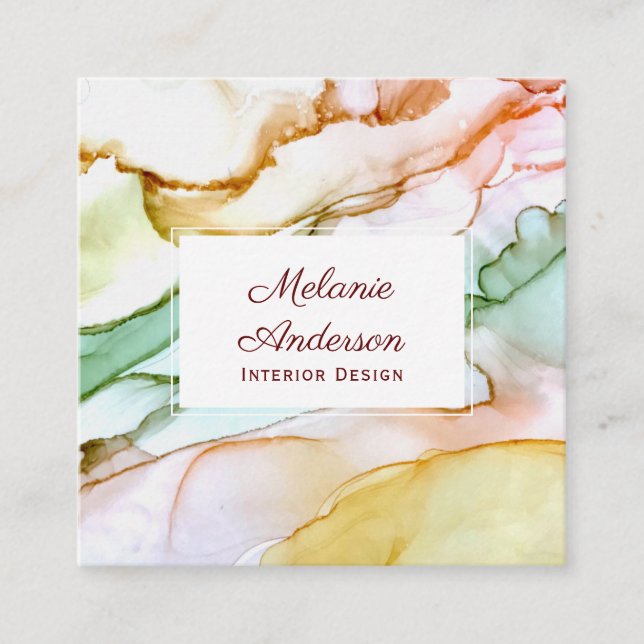 Blush Pink Cream Green Pastel Custom Square Business Card (Front)