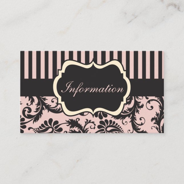 Blush PInk, Cream, Grey Damask Enclosure Card (Front)