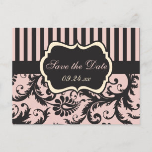 Blush Pink, Cream, Grey Damask Save the Date Card