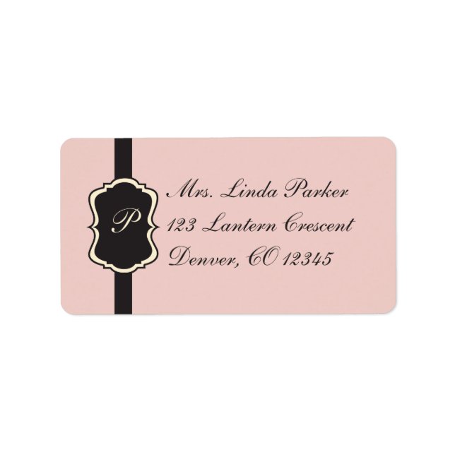 Blush Pink, Cream, Grey Monogrammed Address Label (Front)