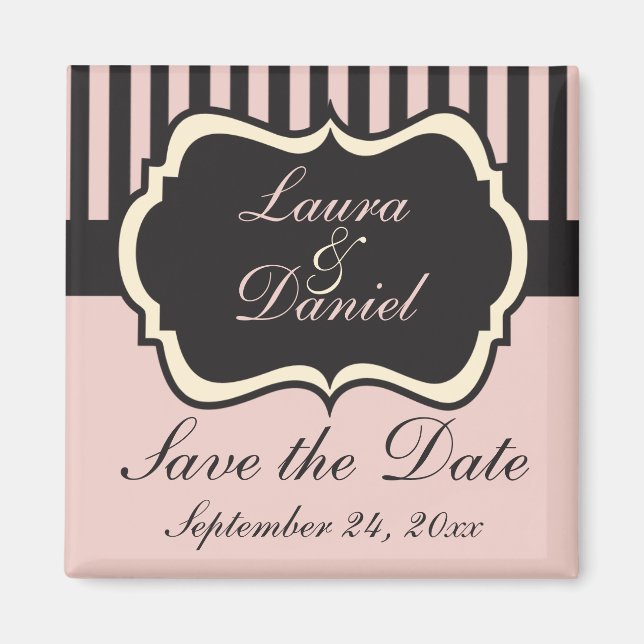 Blush Pink, Cream, Grey Save the Date Magnet (Front)