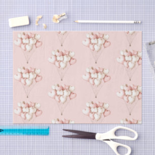 Blush Pink Cream Hearts Balloons Birthday   Tissue Paper
