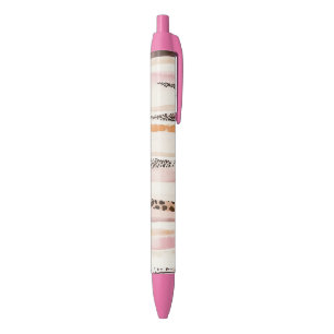 Blush Pink Cream Leopard Stripes Black Ink Pen