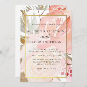 Blush Pink Cream Peach Sage Green Gold Wedding Invitation