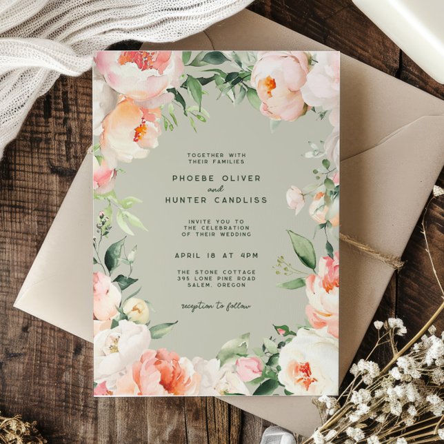 Blush Pink Cream Peony Floral Greenery Wedding Invitation (Creator Uploaded)