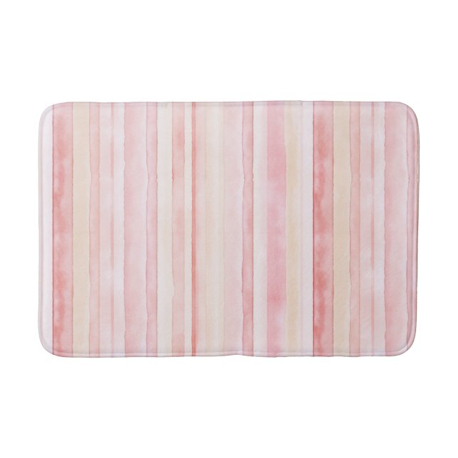 Blush Pink Cream Stripes Bath Mat (Front)