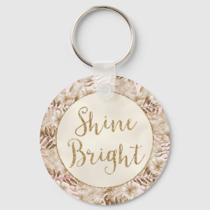 Blush Pink Cream Tropical Leaves Floral Shine   Key Ring