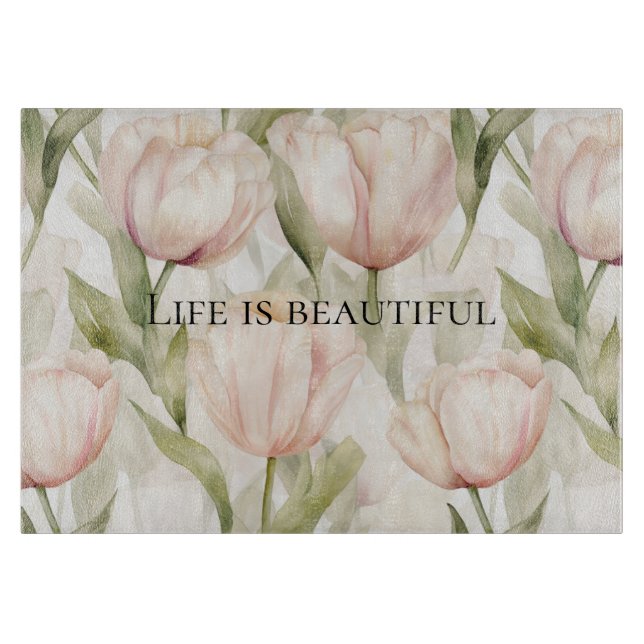 Blush Pink Cream Tulips Floral Bridal Shower Cutting Board (Front)