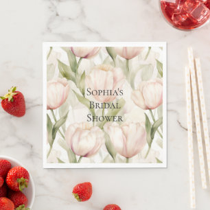 Blush Pink Cream Tulips Floral Bridal Shower Napkin