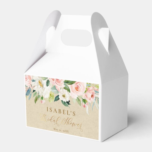 Blush Pink & Cream Watercolor Rustic Bridal Shower Favour Box (Front Side)