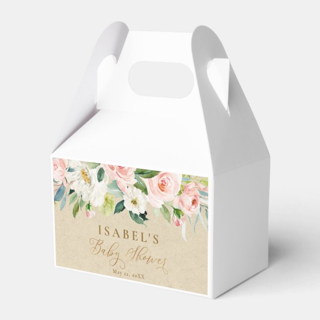 Blush Pink & Cream Watercolor Rustic Greenery Baby Favour Box (Front Side)