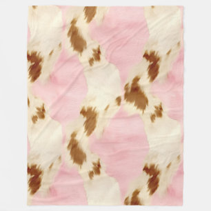 Blush Pink Cream White Brown Cowhide Fleece Blanket