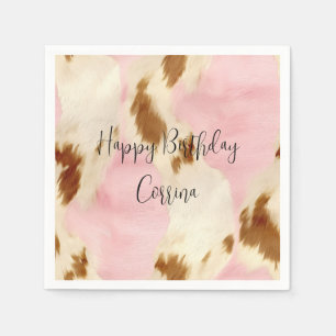Blush Pink Cream White Brown Cowhide Napkin