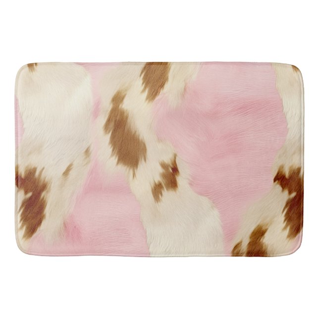 Blush Pink Cream White Gold Cowhide Bath Mat (Front)