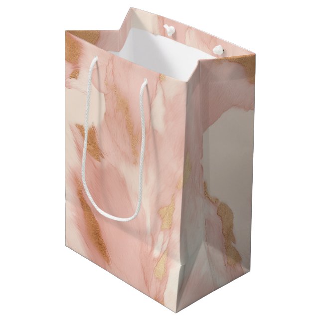 Blush Pink Cream White Gold Cowhide Medium Gift Bag (Front Angled)