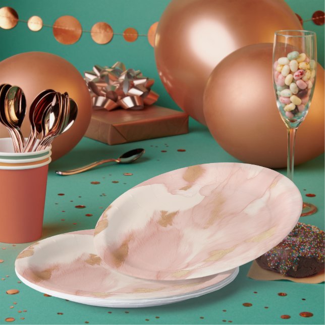 Blush Pink Cream White Gold Cowhide Paper Plate (Multi)