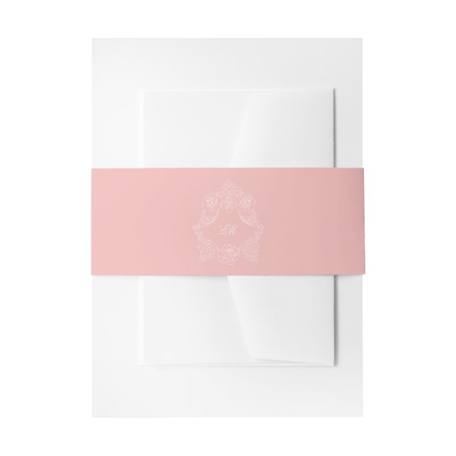 Blush Pink Crest Monogram Wedding Invitation Belly Band (Front Example)