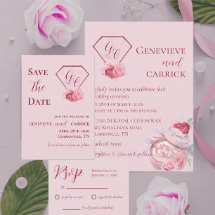 Blush Pink & Crimson Red RSVP Card