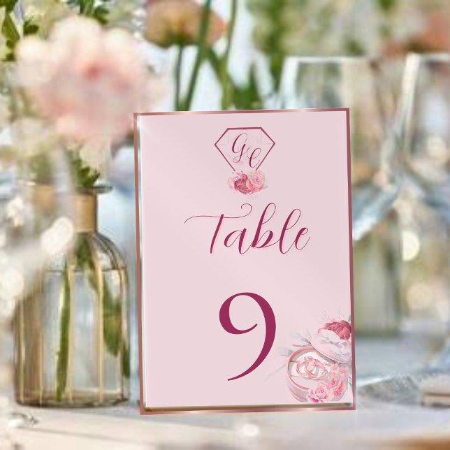 Blush Pink & Crimson Red Wedding Table Card (Creator Uploaded)