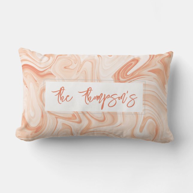 Blush Pink Cursive NAME Abstract Art Soft Swirls Lumbar Cushion (Front)