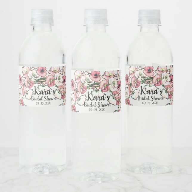 Blush Pink Custom Bridal Shower Water Bottle Label (Bottles)