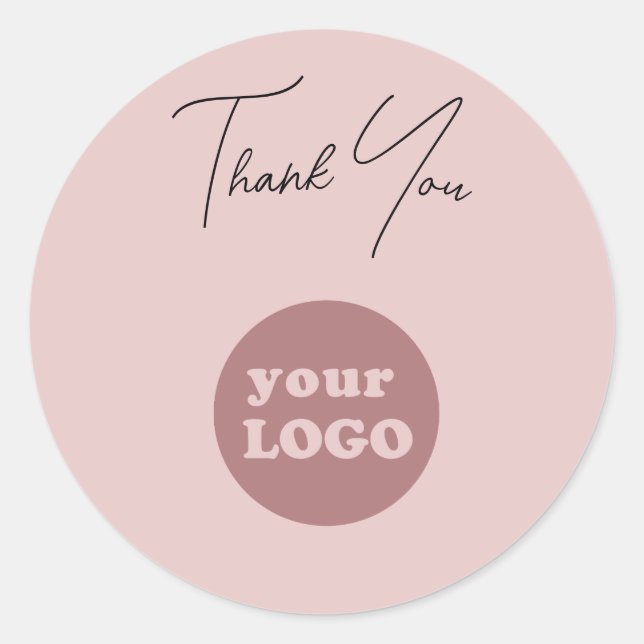 Blush Pink Custom Business Logo Thank You Classic Round Sticker (Front)