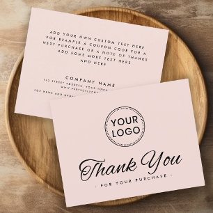 Blush pink custom logo social media thank you card