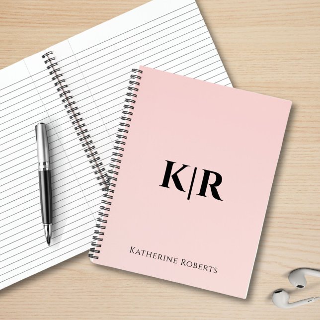 Blush Pink Custom Monogram Name  Notebook (Creator Uploaded)