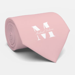 Blush Pink Custom Monogram Wedding Groomsmen Tie