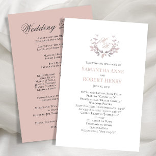 Blush Pink Custom Monogram Wedding Program 