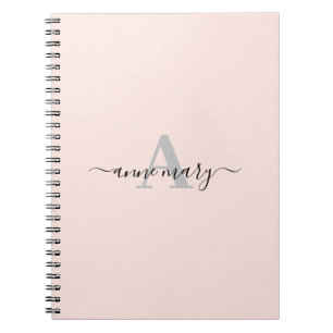 Blush Pink Custom Name Monogram Gift Favour Girly Notebook