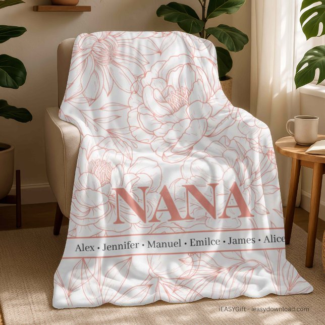Blush Pink Custom NANA Names Fleece Blanket (Creator Uploaded)