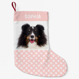 Blush Pink Custom Pet Photo With White Paws & Name Small Christmas Stocking