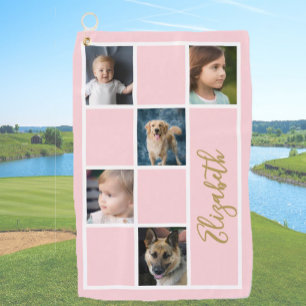 Blush Pink Custom Template Family Photos  Golf Towel