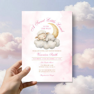 Blush Pink Cute A little lamb baby shower  Invitation