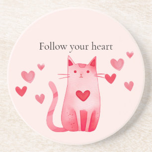 Blush Pink Cute Cat Hearts Coaster