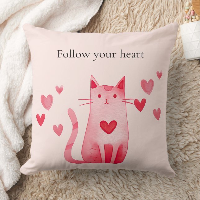 Blush Pink Cute Cat Hearts  Cushion (Blanket)
