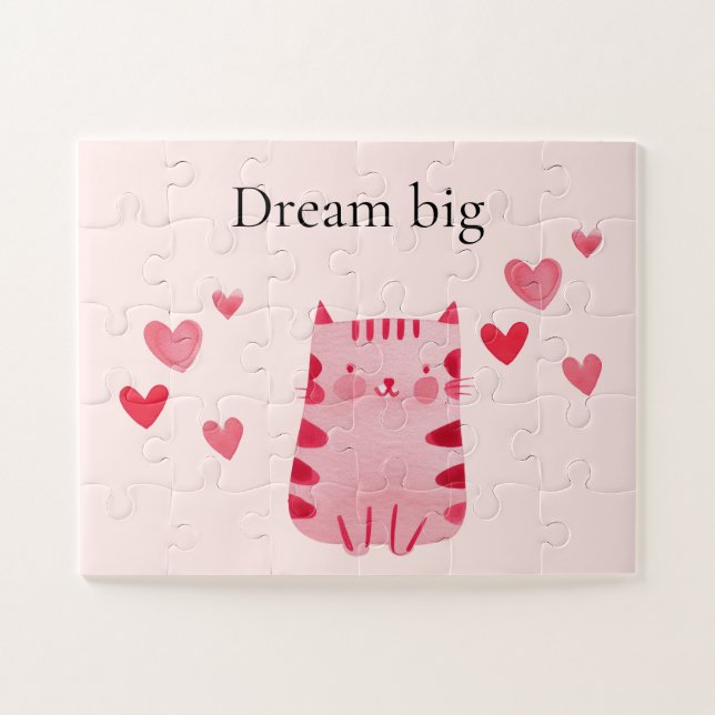 Blush Pink Cute Cat Hearts  Jigsaw Puzzle (Horizontal)