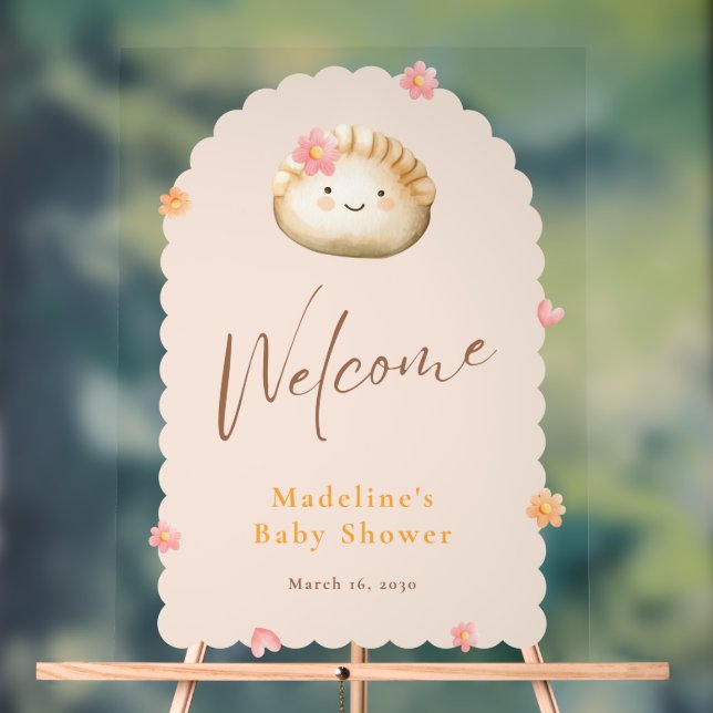 Blush Pink Cute Dumpling Baby Girl Shower Welcome Acrylic Sign (Neutral)