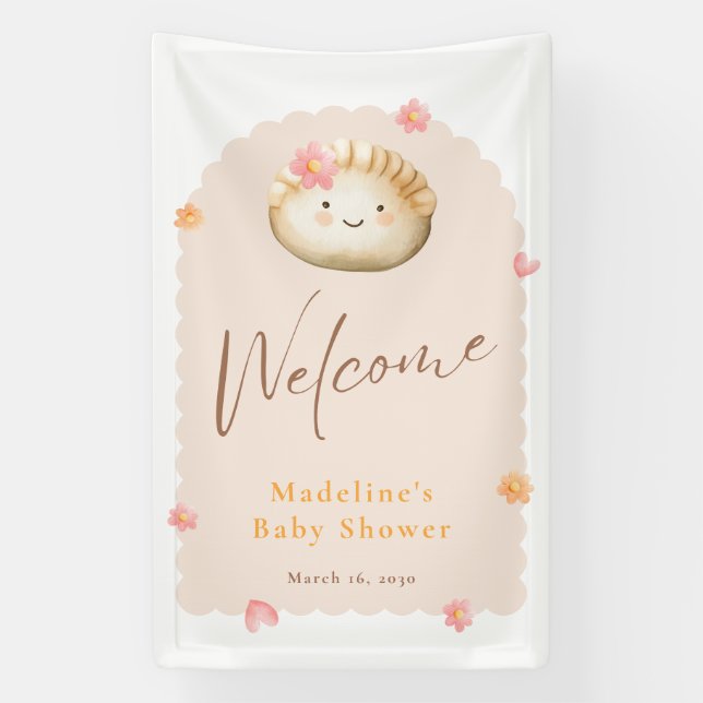 Blush Pink Cute Dumpling Baby Girl Shower Welcome Banner (Vertical)