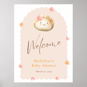 Blush Pink Cute Dumpling Baby Girl Shower Welcome Poster