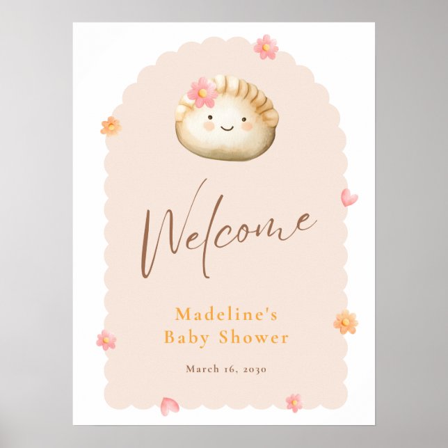 Blush Pink Cute Dumpling Baby Girl Shower Welcome Poster (Front)