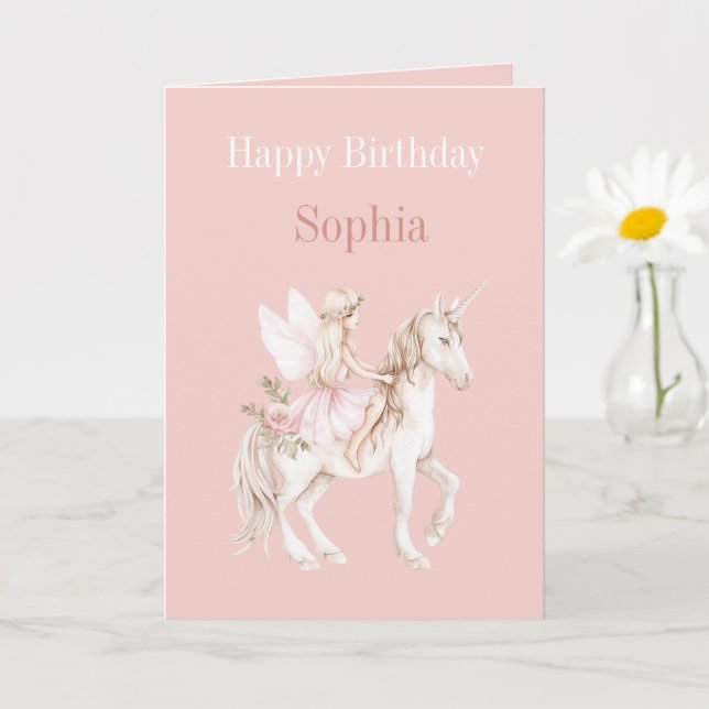 Blush Pink Cute Fairy Wings Dress Unicorn Birthday Card (Small Plant)