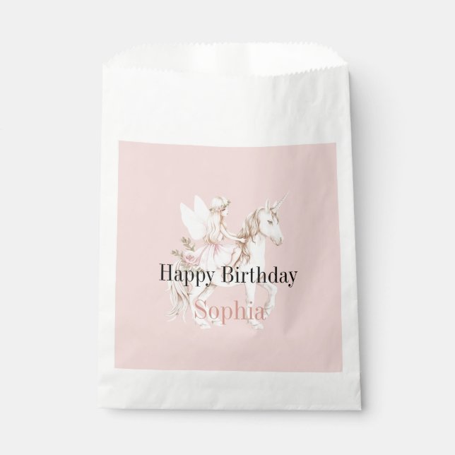 Blush Pink Cute Fairy Wings Dress Unicorn Birthday Favour Bag (Front)