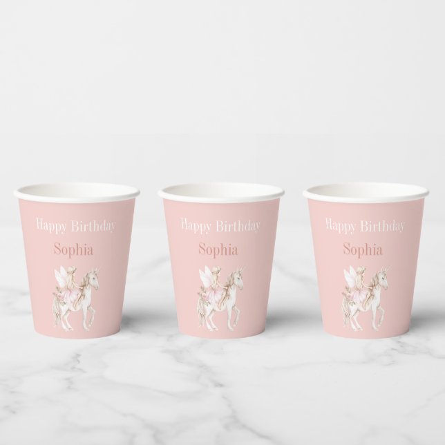 Blush Pink Cute Fairy Wings Dress Unicorn Birthday Paper Cups (Multi)